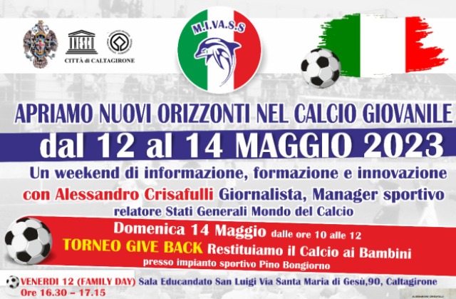 A Caltagirone “Nuovi Orizzonti nel calcio giovanile”: da oggi (venerdì 12) a domenica 14 maggio, formazione, innovazione e gioco